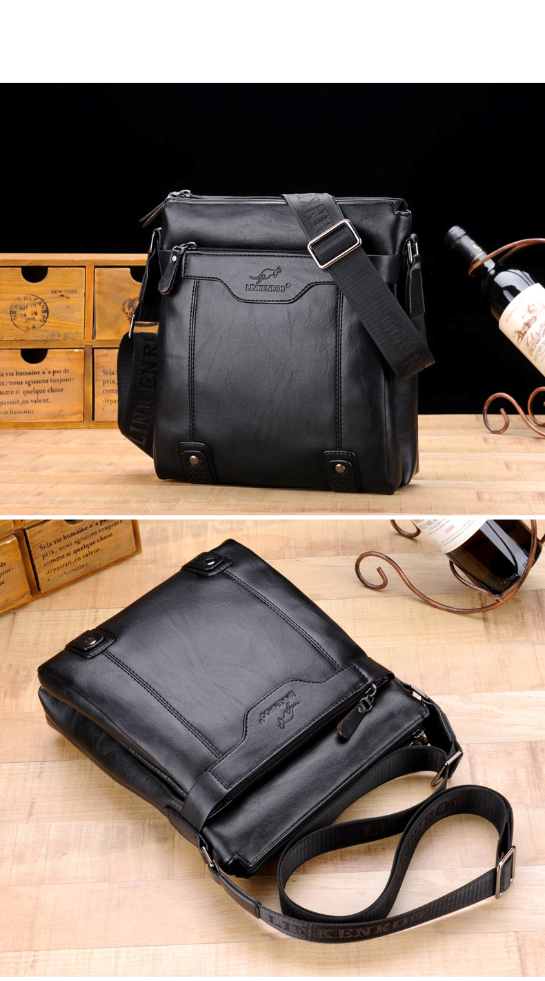 Taschenset für Herren: Einschultrige Herren-Ledertasche, umgehängte Business-Aktentasche, lässiger vertikaler Gezeitenrucksack._voghion.com