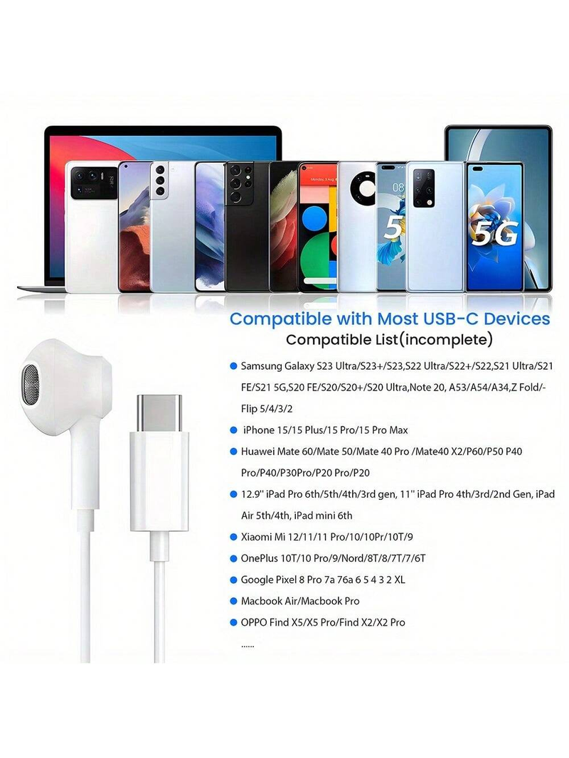 In-Ear-Kopfhörer mit Typ-C-Buchse, Handys, kabelgebundene Kopfhörer, Gaming-Ohrhörer, Geräuschunterdrückung bei Sprachanrufen, geeignet für iPhone 15/iPhone 16 Pro Max, Samsung_voghion.com