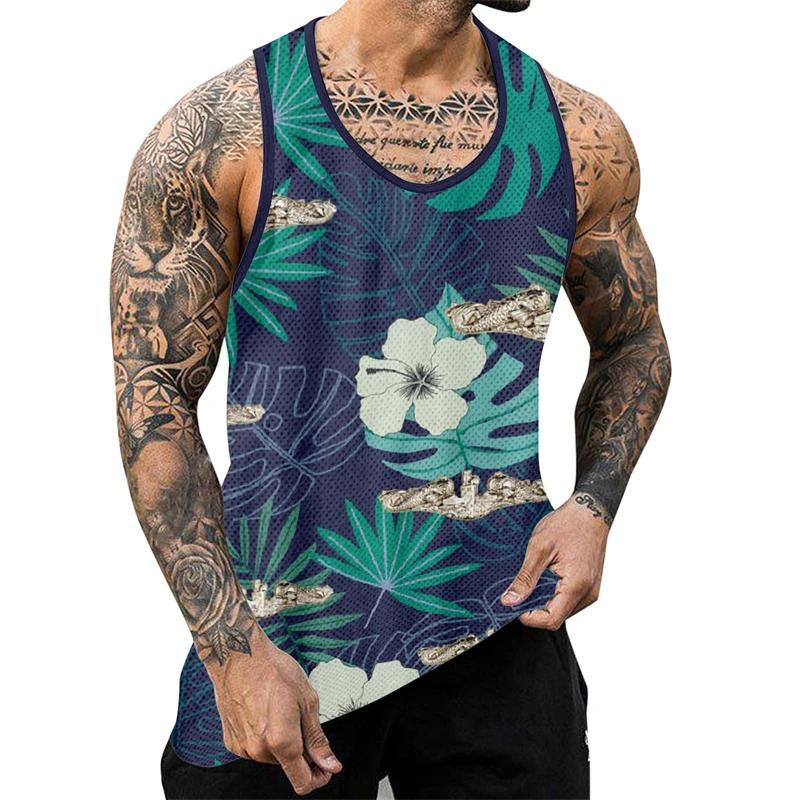 Men's Palm Tree Pattern Tank Top 3D Printed Beach Pattern Handsome Hawaiian Style T-shirt_voghion.com