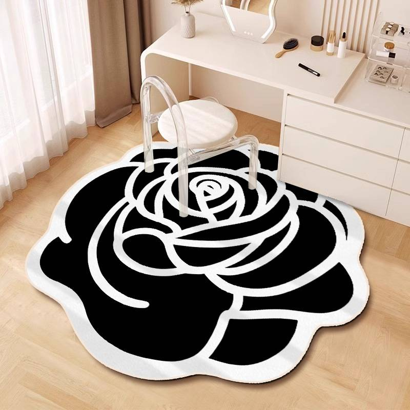 Printed Polyester Rug – Floral Bohemian Vanity Mat, Non-Slip Irregular Shape For Bedroom & Dressing Room, Washable Light Luxury Decor_voghion.com