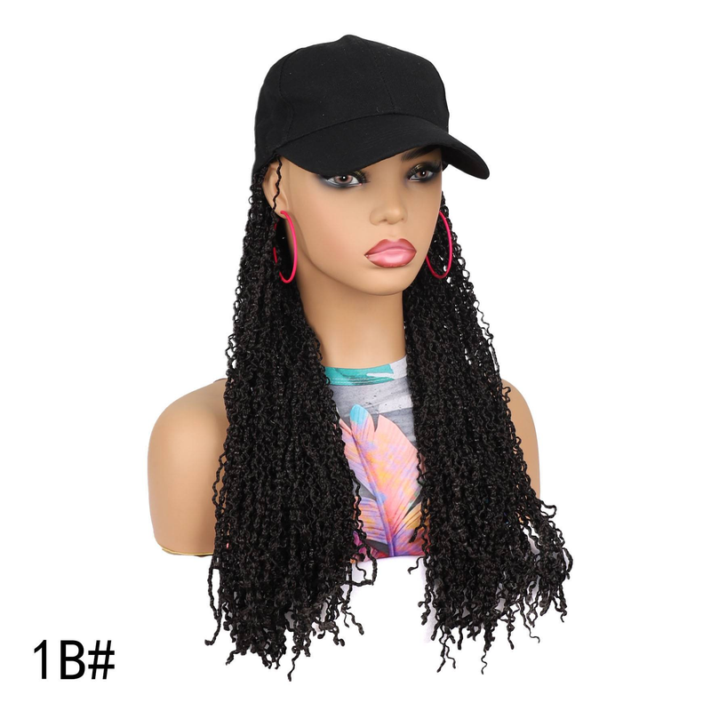 Parrucca con berretto da baseball intrecciato, extension per capelli con treccia a scatola, colore nero, parrucca con berretto nero e capelli sintetici intrecciati lunghi 16 pollici per donna_voghion.com