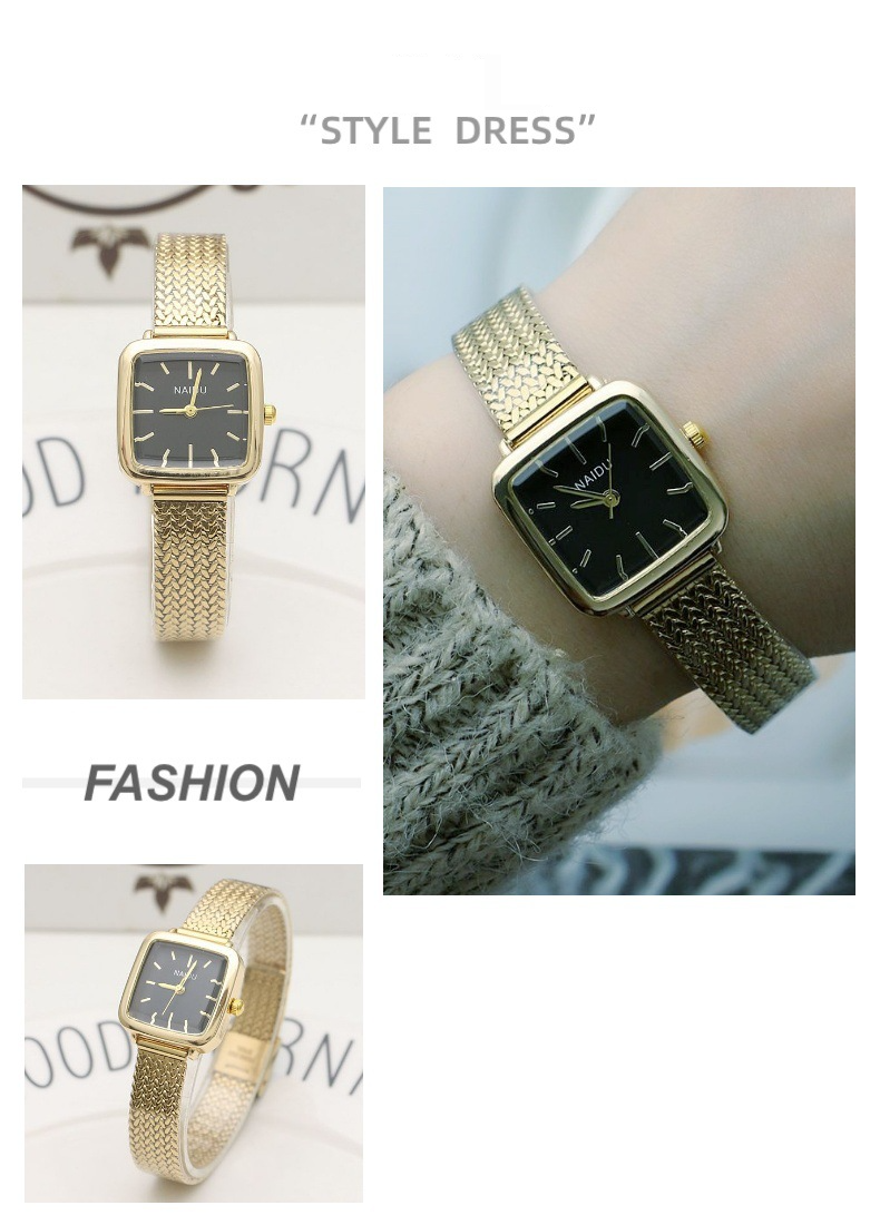 Orologi da donna con cinturino quadrato a spina di pesce in bambù, orologio da ragazza, cinturino in rete per studenti, orologio da ragazzo, orologio al quarzo in stile foresta, piccolo e fresco_voghion.com