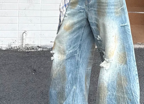 Vintage Distressed Washed Denim Jeans For Men - Streetwear Retro Loose Fit Flared Bootcut Baggy Pants_voghion.com