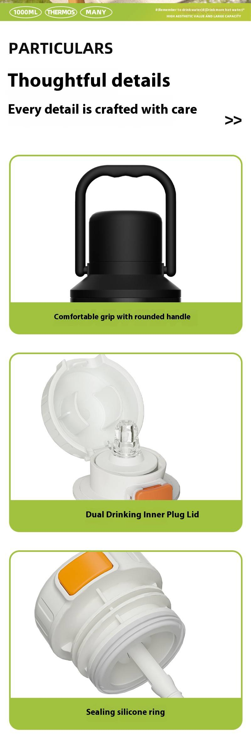 1000 ml Premium-Vakuumisolierter Becher aus 316er Edelstahl – Moderner Autobecher mit auslaufsicherem Klappdeckel und Strohhalm, doppelwandige Wärmespeicherung_voghion.com