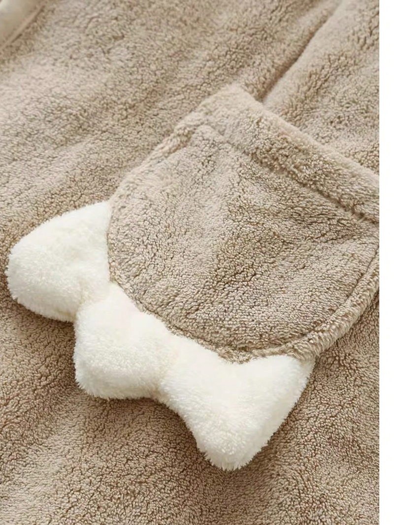 Kids' Thickened Winter Bathrobe – Non-Shedding Coral Fleece, Quick-Dry, Absorbent, Embroidered, With Tie Belt (New Style Wearable Towel)_voghion.com