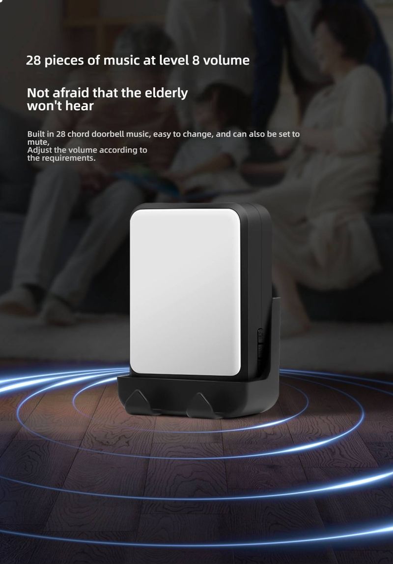 Timbre inalámbrico con control remoto: 28 melodías, alcance de 50 m, LED intermitente para personas con discapacidad auditiva (pilas, blanco, 1 botón + 1 receptor)_voghion.com