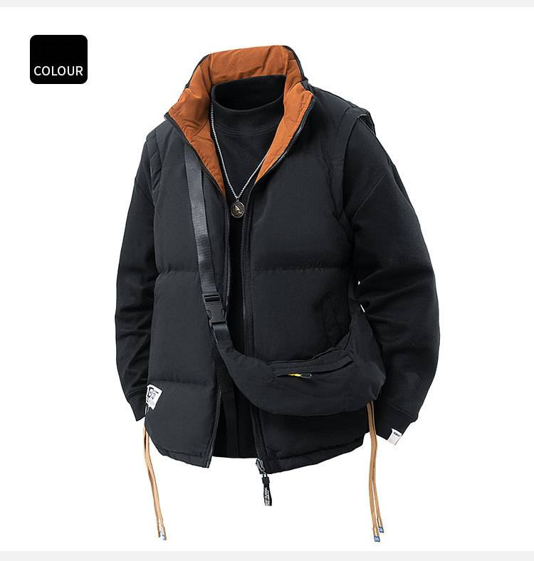 Reversible Puffer Vest Winter Sleeveless Quilted Jacket , Thickened Polyester Fill Stand Collar Zip-Up Streetwear Unisex Layering Essential_voghion.com
