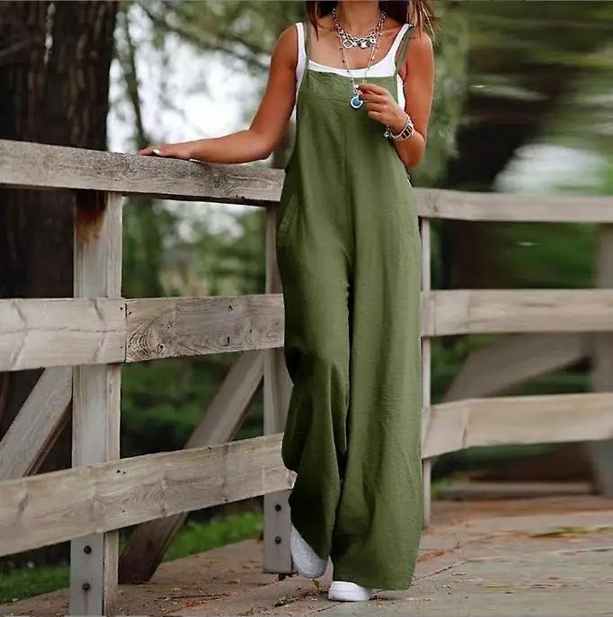 Women's Clothing 2024 Summer New Item Solid Color Women's Casual Pocket Suspender Jumpsuit Overalls_voghion.com