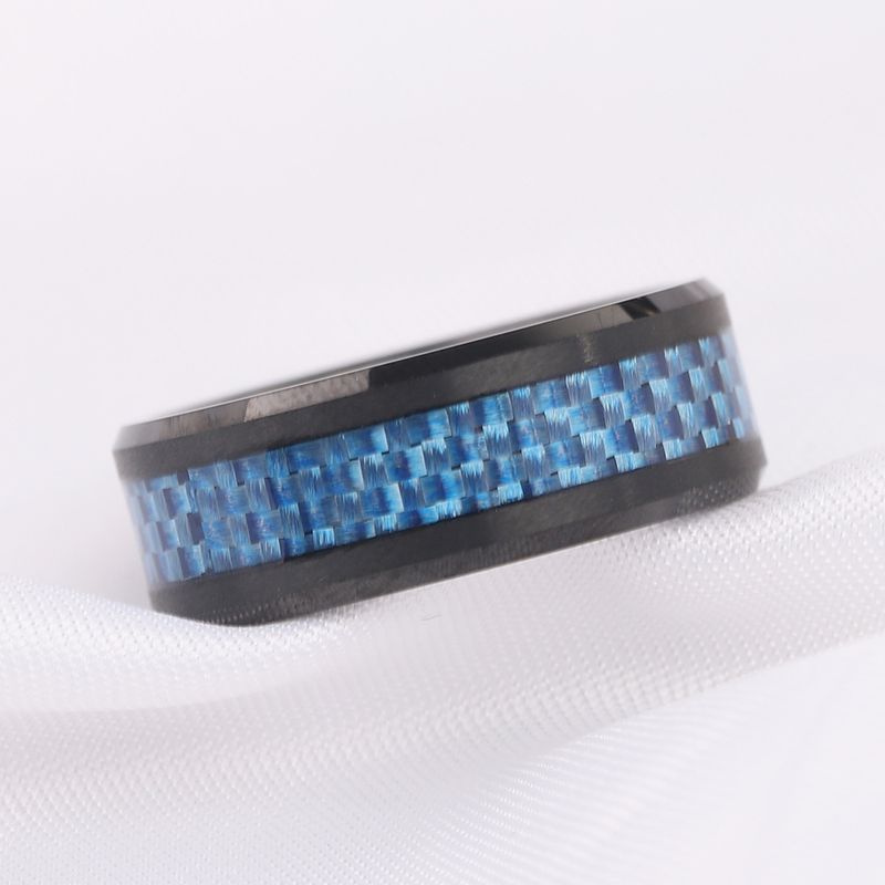 Anello alla moda da 8 mm di larghezza in tungsteno e fibra di carbonio per uomo in più colori_voghion.com