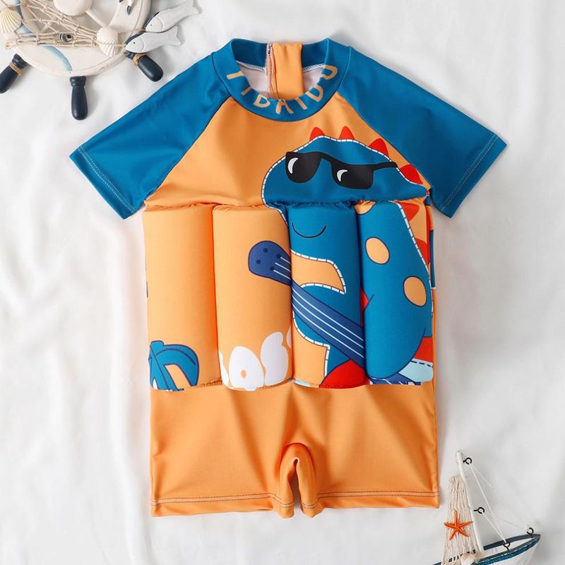 Traje de baño para madres e hijos, traje de baño de flotabilidad para niños, traje de baño de una pieza de manga corta con bonitos dibujos animados, chaleco flotante para bebés._voghion.com