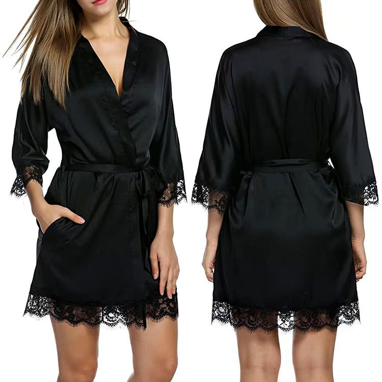 Sinnlicher Dessous-Bademantel in Übergröße – weiche Satin-Nachtwäsche mit Gürtel für Damen, bequemes und atmungsaktives Nachthemd zur Entspannung zu Hause_voghion.com