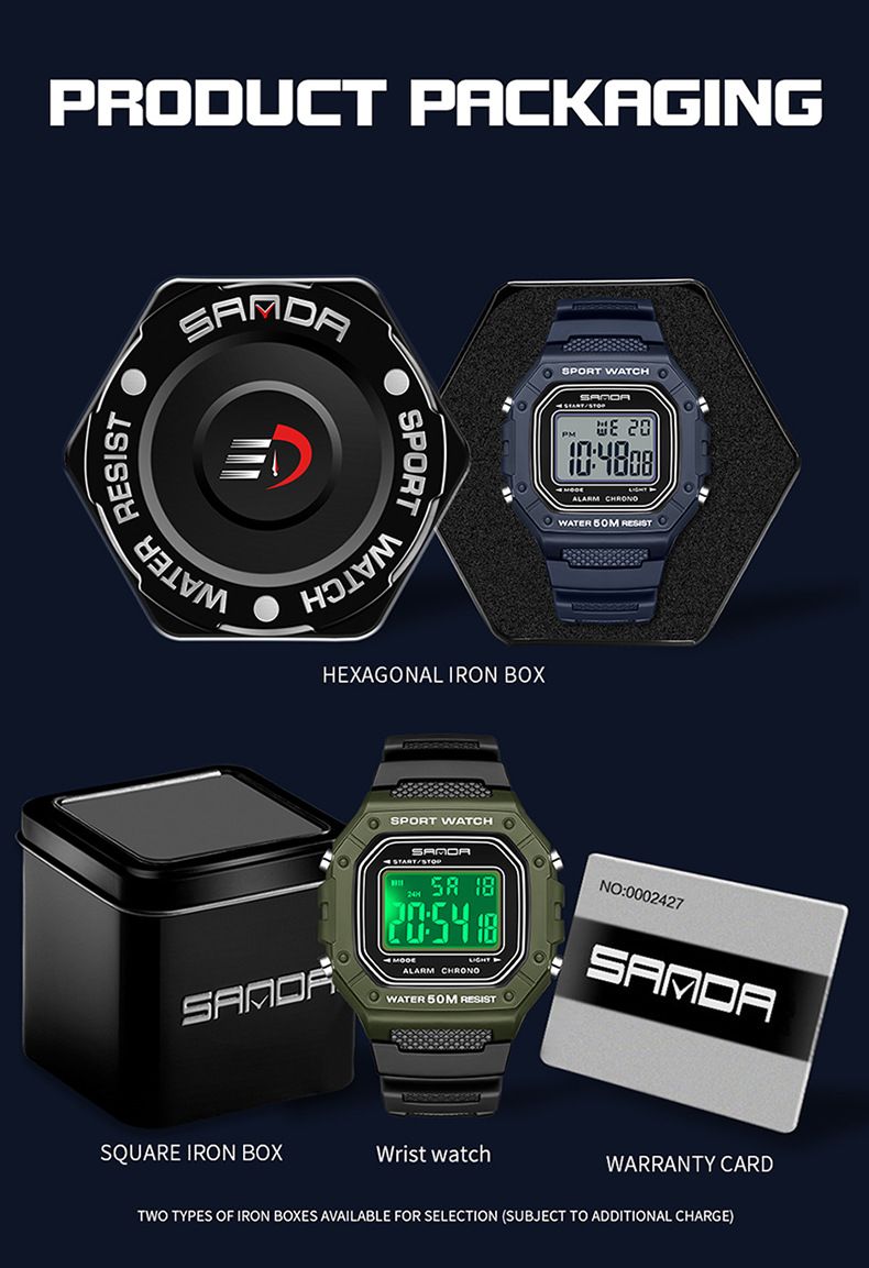 Orologio sportivo digitale per uomo e donna con display LED, impermeabile fino a 50 m, sveglia, luce notturna, quadrante quadrato, orologio da studente con cinturino in TPU_voghion.com