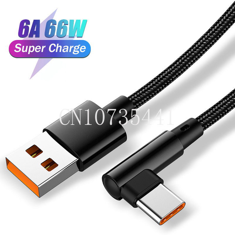 ca USB C 6A carga rápida C ca adecuado para teléfonos Samsung, Xiaomi, Huawei, Hongmi, datos de carga de 90 grados 66W_voghion.com