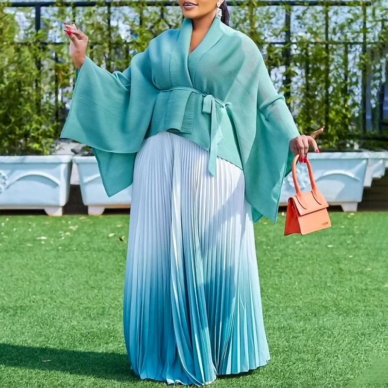 Vêtements pour femmes grande taille mode élégant haut à manches chauve-souris jupe de couleur dégradée ensemble deux pièces_voghion.com