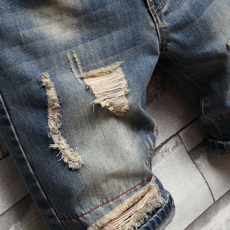 Herren-Jeans-Shorts, Retro-zerrissene, schmale, verkürzte Herren-Patch-Hose_voghion.com