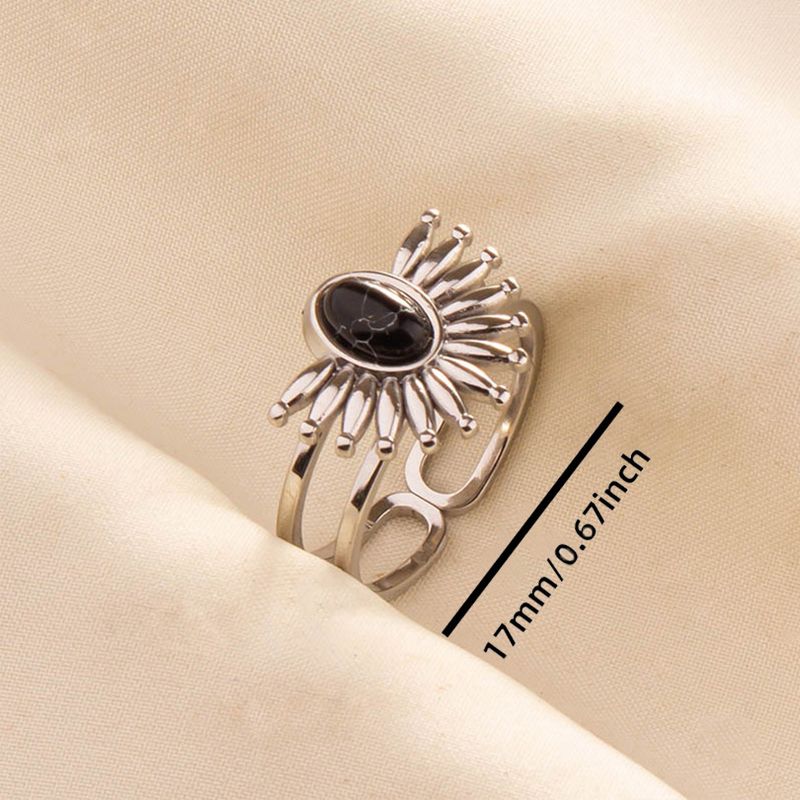 2025 Nieuwe aankomsten 1 stuk Boho Turquoise roestvrij staal zwarte steen zilverkleur verstelbare vrouwen etnische ring Boheemse sieraden cadeau geen vervaging_voghion.com