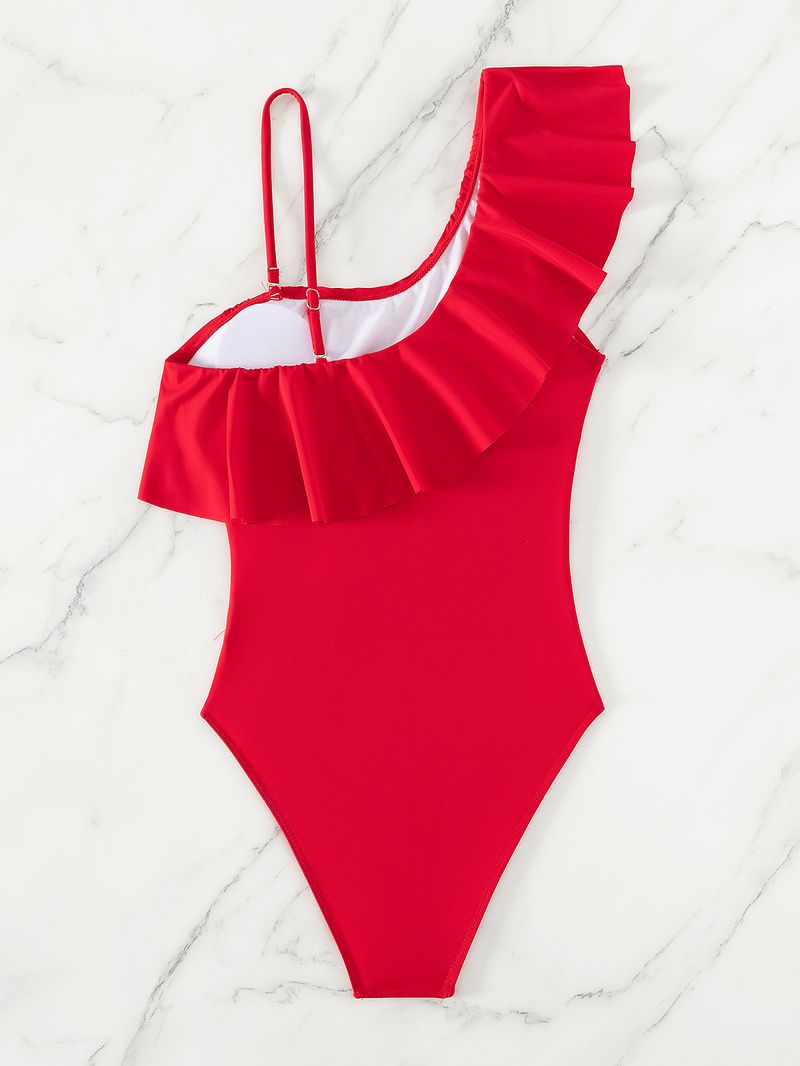 2025 nou, lemn multicolor, marginea urechii, plasă cu un umăr, costum de baie sexy dintr-o singură bucată, bikini pentru comerț exterior european și american_voghion.com