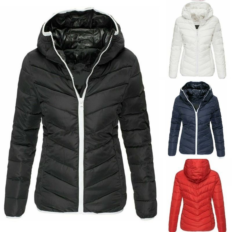 Giacca da donna autunno e inverno, calda giacca casual coreana con cappuccio in tinta unita, corta e slim fit in cotone per donna_voghion.com
