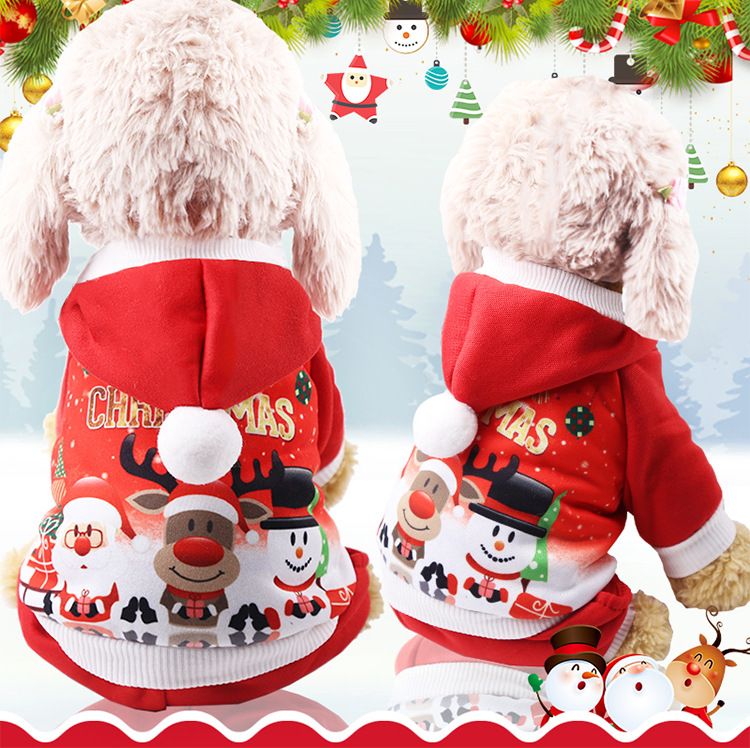 Felpa con cappuccio in pile con pupazzo di neve di Natale a quattro zampe, vestiti per animali domestici, cani e gatti_voghion.com