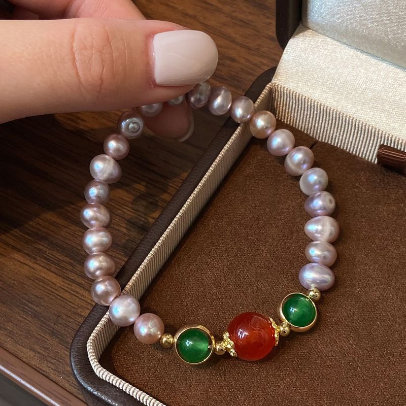 DIY Homemade Natural Stone Freshwater Pearl Bead Bracelet For Women, New Chinese Elastic Rope, Exquisite Hand String_voghion.com