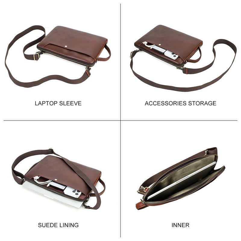 Bolso bandolera de cuero multifunción para portátil, compatible con MacBook Pro de 14,2 pulgadas._voghion.com