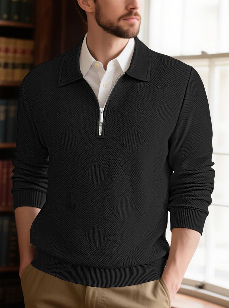 Herbst-Retro-Jacquard-Pullover mit halbem Reißverschluss für Herren – Slim Fit, langärmliger, lässiger Rundhalsausschnitt für den urbanen Stil_voghion.com
