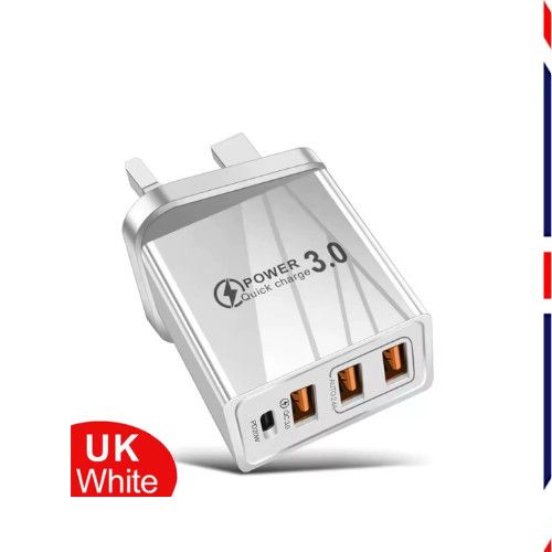 UK Plug Type-C PD Fast Charge USB Hub Mains Adapter Wall Charger For IPhone Sams_voghion.com