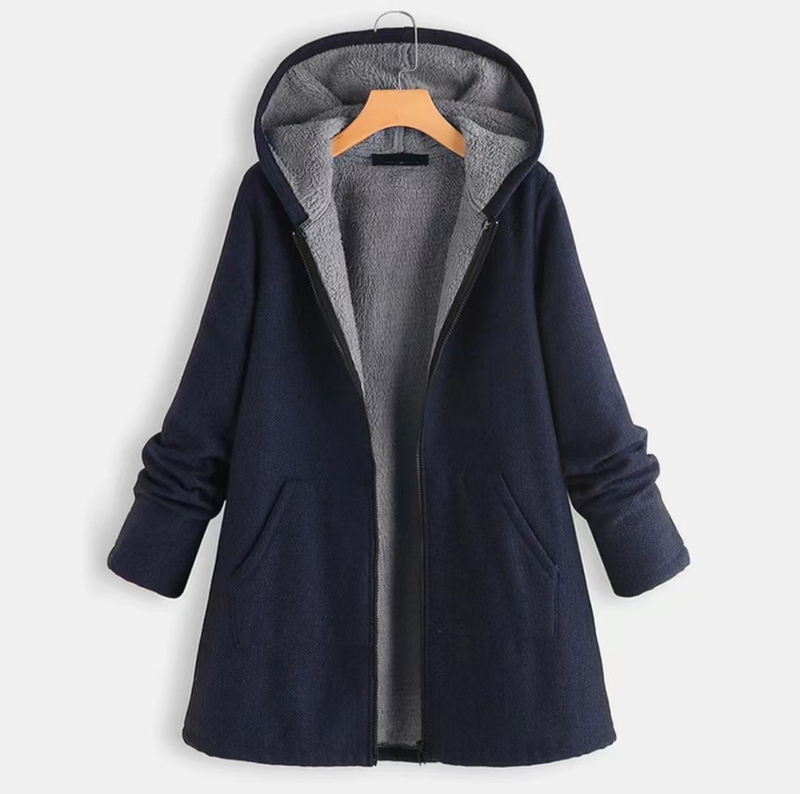 Autumn and Winter New Solid Cotton Coat with Plush and Thickened Cotton Coat, Mid length Hooded Casual Coat for Women_voghion.com