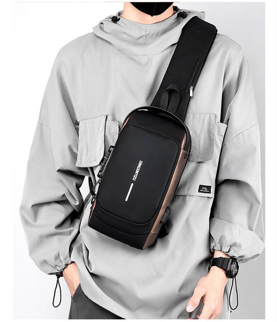 Rinnakott meestele Crossbody kott Veekindel USB-õlakott Vargusvastane Reisisõnumik Rinnakott Luksuslik moedisainer_voghion.com
