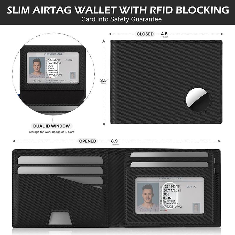 Men's Bags Manufacturers Supply Men's Genuine Leather Carbon Fiber 2 Fold With Hinge Anti Theft Brush Airtag Tracker Wallet Wallet_voghion.com