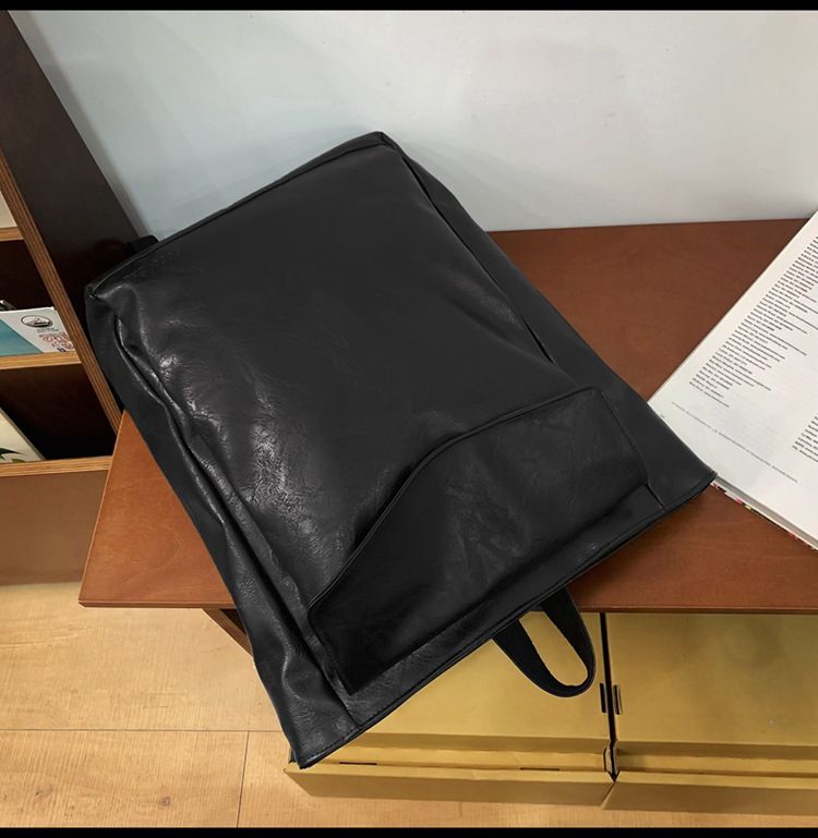 Backpack Men's Backpack Pu Solid Color Motorcycle Men's Large Backpack Travel Travel Daily Commute Large Capacity Backpack_voghion.com