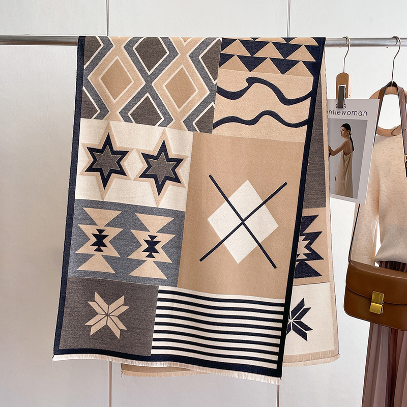 Trendy Casual Retro Frauen Colorblocking Pentagramm Coldproof Warme Herbst Neueste 2023 Faux Kaschmir Oberbekleidung Schal Schal_voghion.com