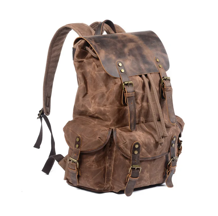 Mochila para cámara SLR impermeable de lona encerada multiusos El compartimento para cámara desmontable independiente es adecuado para viajes, Leis_voghion.com