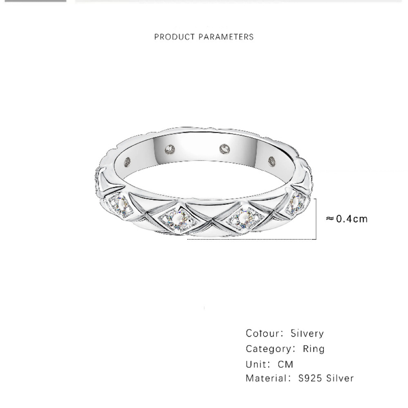Ασημένιο δαχτυλίδι με μοτίβο Moissanite, γεμάτο διαμάντια, εξαιρετικό, μοντέρνο και ευέλικτο ασημένιο δαχτυλίδι Moissanite, Δαχτυλίδι ζευγαριού_voghion.com