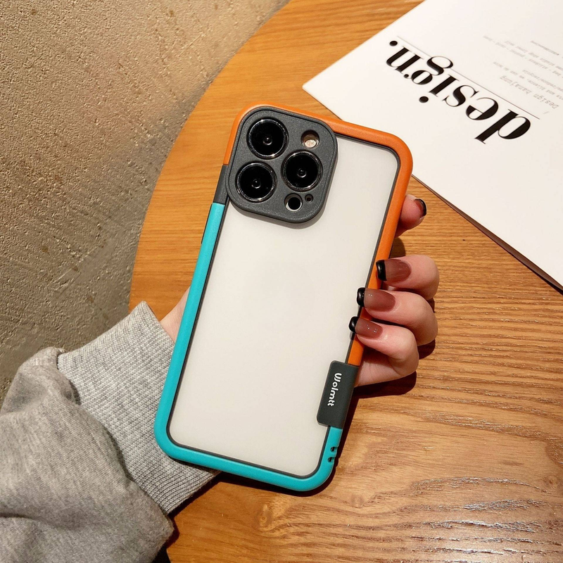 Custodia e cover per telefono cellulare con cornice in silicone a contrasto di colore, custodia per telefono cellulare con lenti, pacchetto completo, dissipazione del calore sfumata, custodia protettiva_voghion.com
