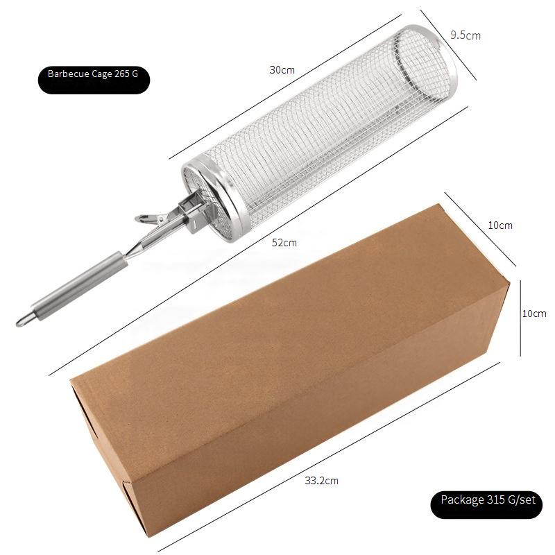 BBQ Stainless Steel Rolling Grill Cylinder Grill Net Smoked Barbecue Round Grill Grill Basket_voghion.com