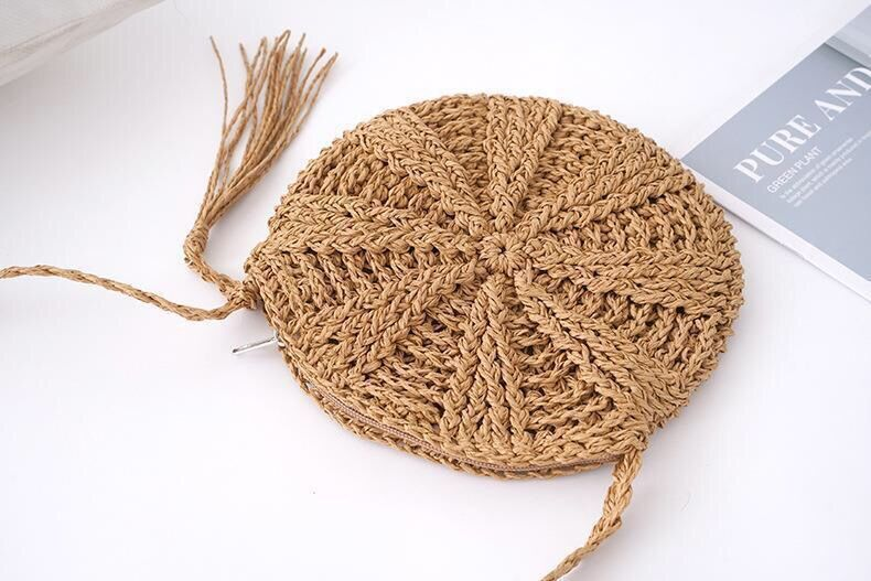 Borsa a mano con tracolla, borsa da spiaggia all'uncinetto, borsa a mano con nappa rotonda semplice da calcio, mulino a vento, piccola borsa_voghion.com