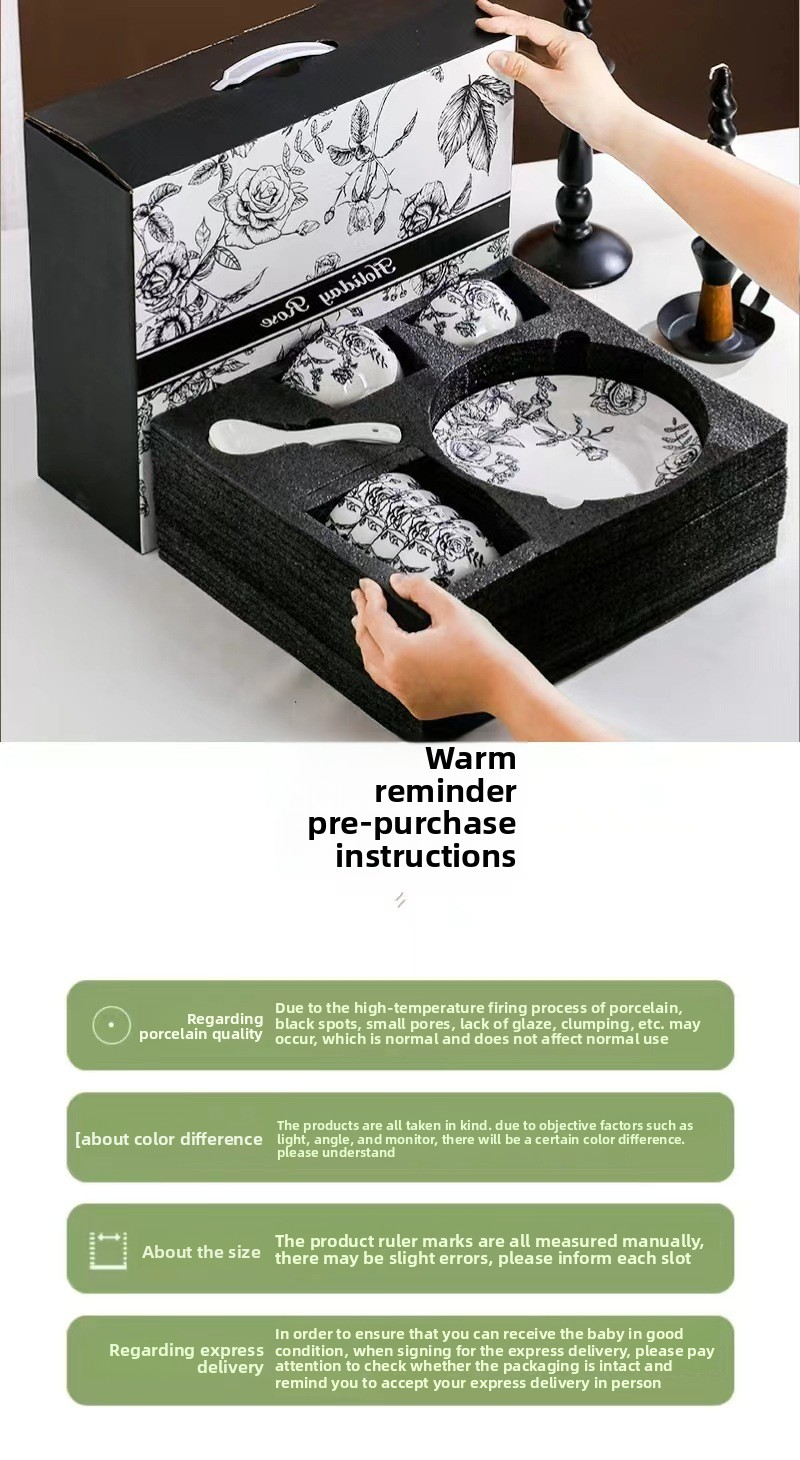 Rose-Patterned Ceramic Dinnerware Set - Under-Glaze Porcelain Gift Box For Housewarming_voghion.com