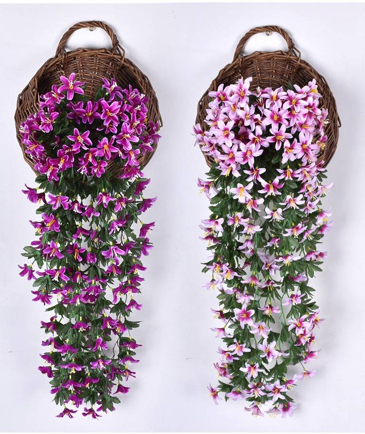 Guirlanda de hera artificial para decoração de cesta suspensa - videira artificial realista com folhas para parede interna, sala de estar, casamento, festa (inclui cesta suspensa)_voghion.com