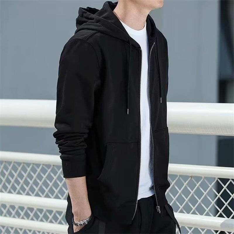 Herrenbekleidung Fleece-Kapuzenpullover mit Reißverschluss – Lässiger Pullover mit lockerer Passform und Seitentaschen, warmes Fleecefutter für Herbst und Winter, Streetwear-Mode_voghion.com