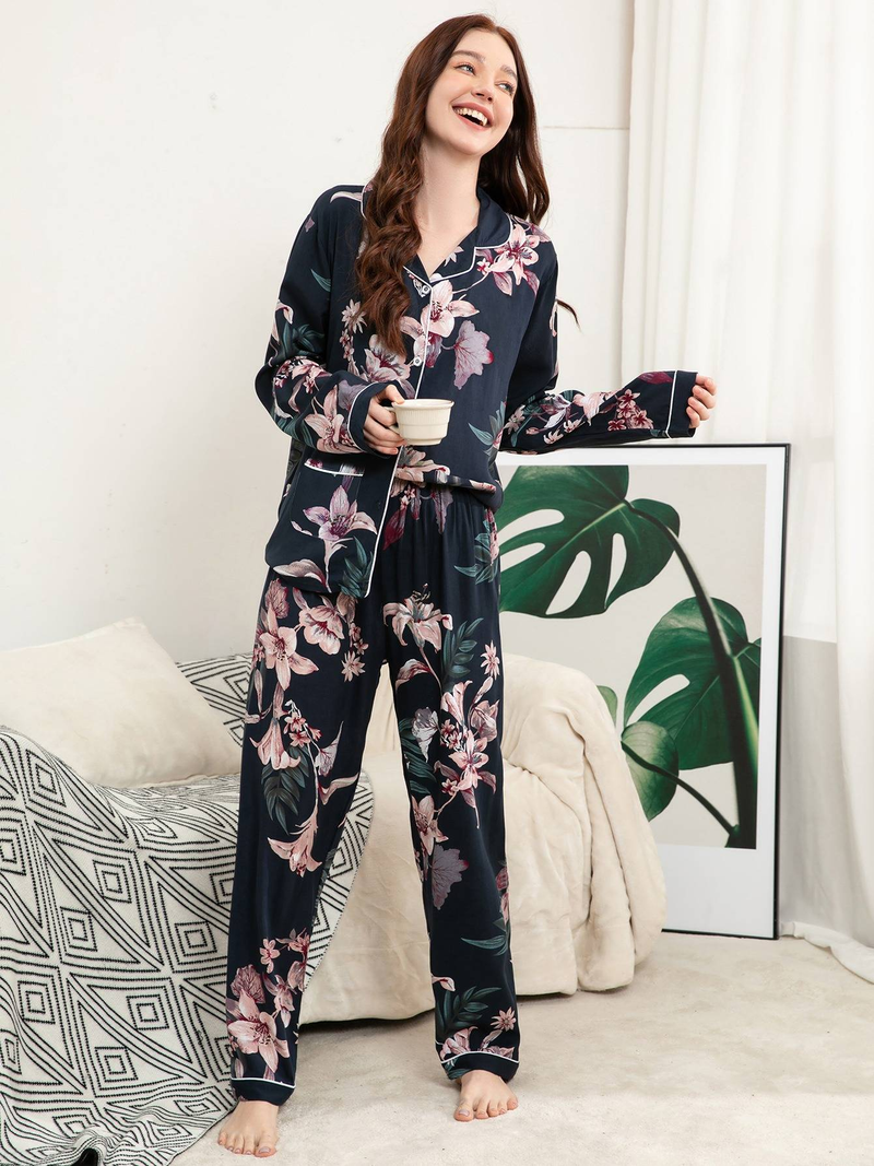 Autumn New 100% Adhesive Long Sleeved Pants Women's Sleepwear Set 3XL Plus Size Long Sleepwear Women's Home Sleepwear_voghion.com