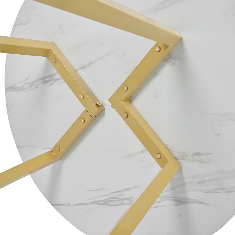 Runder Esstisch (1 Stück), Küchentisch, Einzigartiges Metallgestell, Esstisch Aus Modernem Marmormuster, Geeignet Für Esszimmer, Wohnzimmer_voghion.com