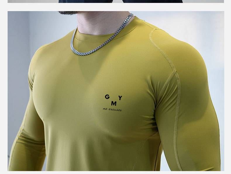 KOOSSOASISMen's Long-sleeved Fitness Top, Tight-fitting, High-elasticity, Quick-drying, Breathable T-shirt, Warm Base Layer_voghion.com