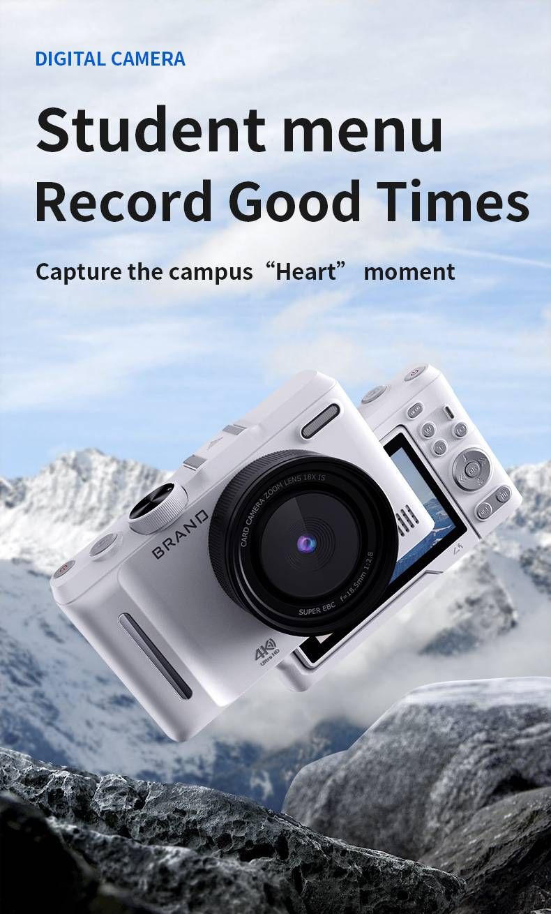 Appareil photo numérique rétro CCD avec écran pivotant à 180° – Caméra HD 8 MP pour vlogging, selfies et voyages (vidéo 4K, mode macro, zoom 16x, léger 172 g)_voghion.com