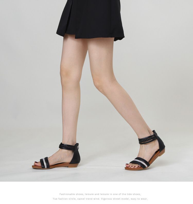 wedge sandals for women round head rhinestone fairy style one-word Roman sandals for women_voghion.com