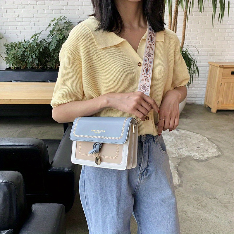 Borsa a tracolla con patta alla moda, borsa a tracolla con fibbia decorativa da donna con cinturino largo_voghion.com
