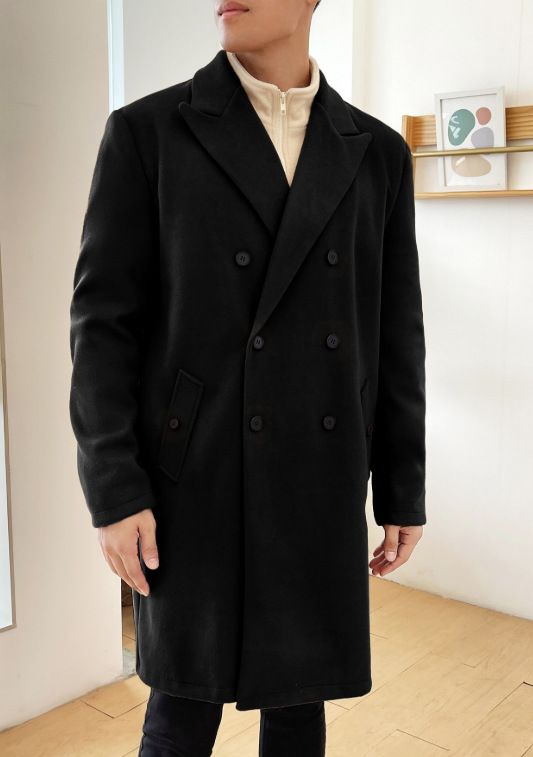 Cappotto doppiopetto di media lunghezza in lana, stile maschile, alla moda_voghion.com