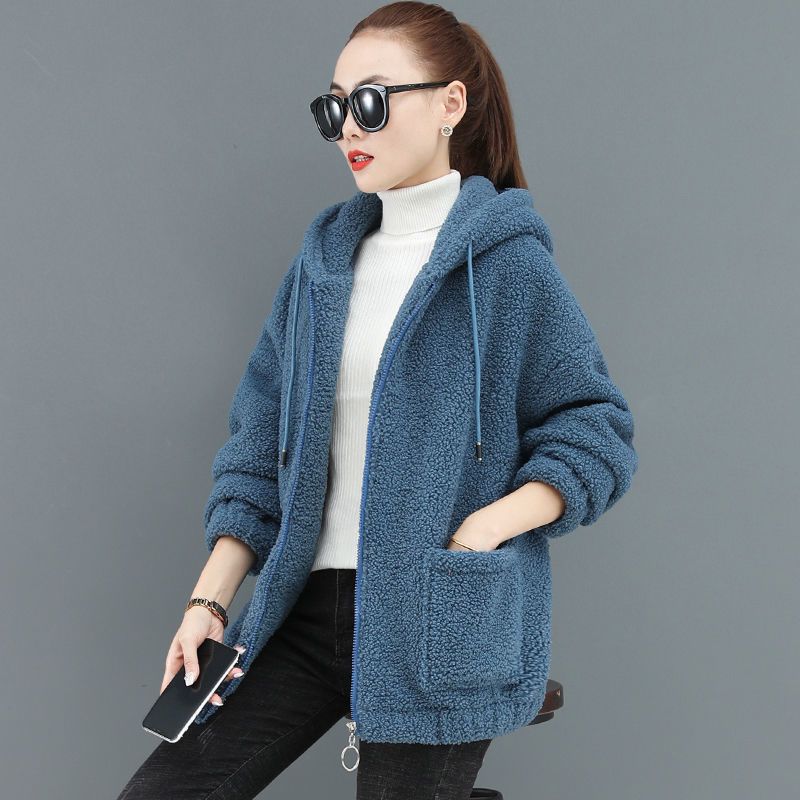 Teddyfleece-Kapuzenpullover mit Reißverschluss für Damen – Übergroßes Sweatshirt mit Sherpa-Futter (L–4XL, Mokka/Rouge/Blau/Schwarz, koreanisch inspirierte Winterkleidung)_voghion.com