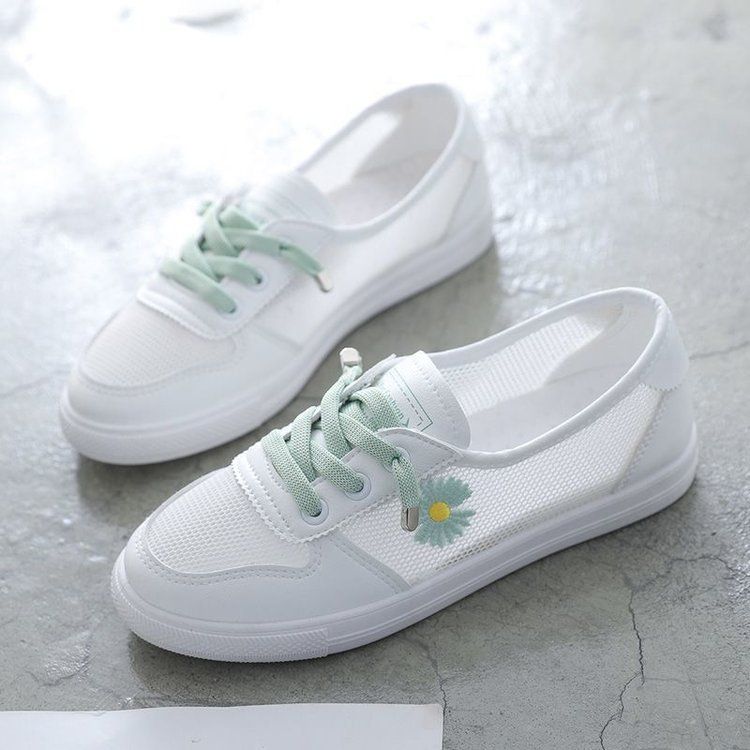 Little White Shoes Women's Thin Mesh Breathable Mesh Shoes Korean Edition Student Children Flat Bottom One Pedal Lazy Shoes_voghion.com