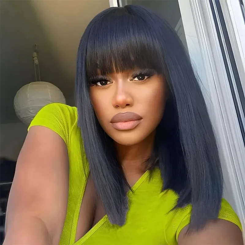 Bob Wigs Full Machine Made Wig for Women Brazilian Short Straight Hair Bob Wigs Human Hair Wig With Bangs_voghion.com